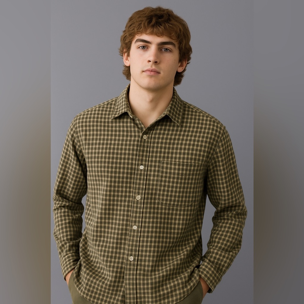 American Eagle Outfitters Green Casual long sleeve Button Down Shirt | Size S